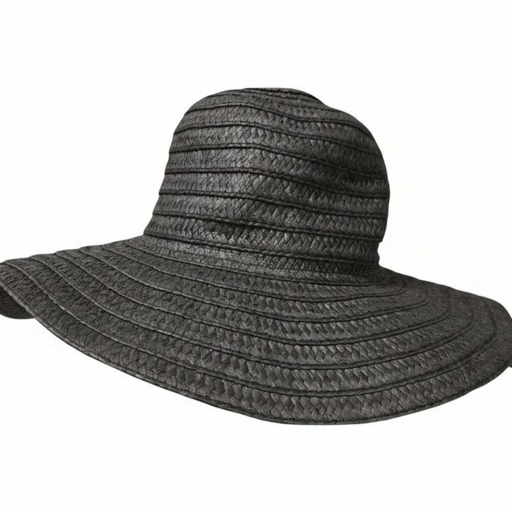 Time and Tru Women's Wide Brim Straw Hat - Black
